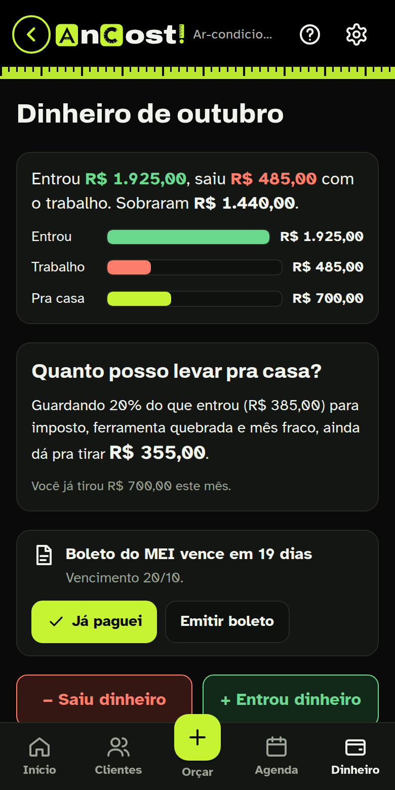 Resumo do dinheiro do mês